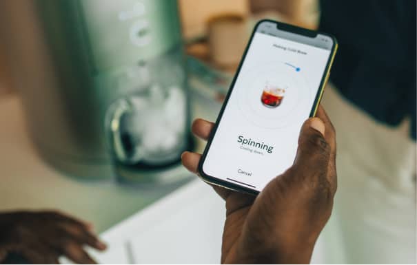 Spinn app showing brewing process of coffee